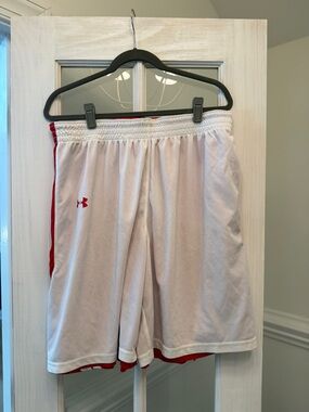 Under Armour Men’s White or Red Reversible Athletic Shorts with Red Trim